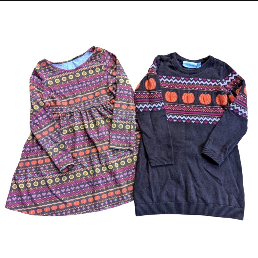 The Children's Place 4T Fall Pumpkin Heart Floral Brown Long Sleeve Dresses